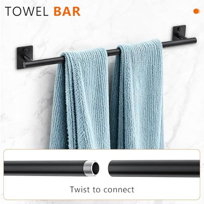 5 Pieces Bathroom Hardware Accessories Set Matte Black Towel Bar Set Stainless Steel Wall-Mounted 23.6 Inch Towel Holder - color: Matte Black