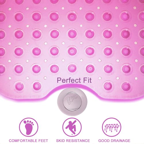 Bathtub Mats for Shower Tub Non-Slip Bath Mat 39 x 16 Inch Extra Long Shower Mat, Bath Tub Mat for Bathroom with Machine Washable, BPA Free for Kids (Clear Hot Pink) - color: Clear Hot Pink
