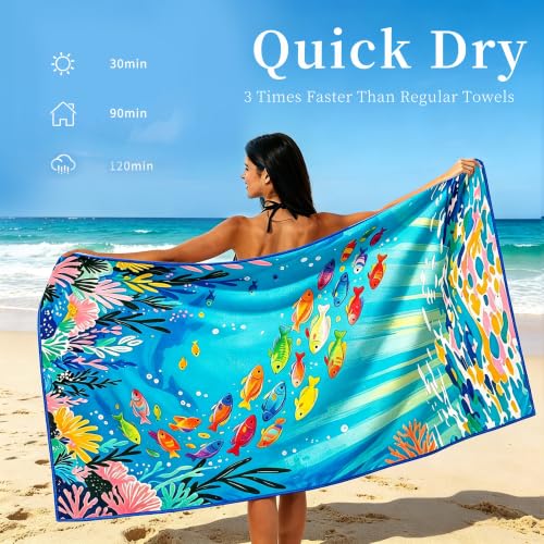 Beach Towels Oversized Microfiber Ocean Themed Quick Dry | microfiber, 35x70 inch, set of 2, quick dry, tropical fish design, for pool and beach, sand free, soft and lightweight - color: Whale