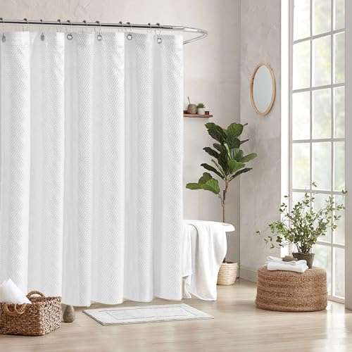 Tititex Solid White Cloth Fabric Shower Curtain Liner with 2 Magnets - Texture Pressure Bubble Soft Hotel Quality Waterproof Shower Liner, Light-Weight & Machine Washable 72x84 inch - color: White, size: 72"W x 84"L (Pack of 1)