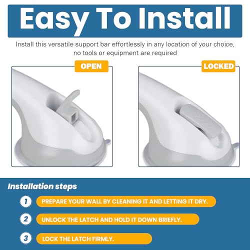 12-Inch Suction Grab Bars for Bathtubs and Showers - 2 Pack Heavy-Duty Bathroom Safety Handles for Seniors and Shower Chairs (Gray/White) Grab Bars can be attached to Tiles, Glass & Hard Plastic ONLY.