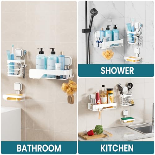 TAILI Shower Caddy Suction Cup Rustproof Metal Shower Shelves White 3pack | Rustproof,No Drilling Wall Mounted Basket, Upgraded Removable Suction Cup Bathroom Organizer Heavy Duty Shampoo - color: White 3pack