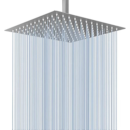 Voolan Rain Shower Head - High Flow Large Rainfall Shower Heads Made of Stainless Steel - Waterfall Bathroom Square Showerhead - Ceiling or Wall Mount (12" Brushed Nickel) - color: Brushed Nickel, size: 12 Inch