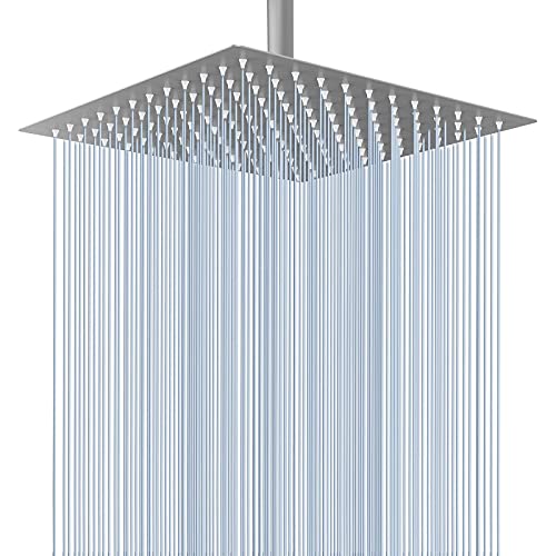Voolan Rain Shower Head - High Flow Large Rainfall Shower Heads Made of Stainless Steel - Waterfall Bathroom Square Showerhead - Ceiling or Wall Mount (12" Brushed Nickel) - color: Brushed Nickel, size: 12 Inch