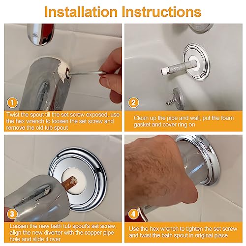 Diverter Tub Spout Compatible with Kohler GP85556-CP (Polished Chrome) | Slip On Bathroom Bathtub Faucet Replacement for 1/2"Copper Water Tube, Metal Cover Ring and Foam Gasket Included - color: Polished Chrome