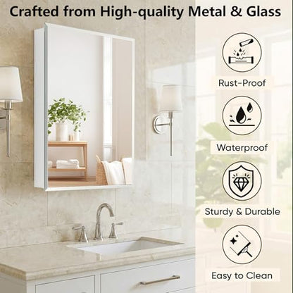 Bathroom Medicine Cabinet, 22x30 inch Medicine Cabinet with Mirror, Rectangular Beveled Frameless Mirror, Recess or Surface Mount Installation - size: CM1014-2230