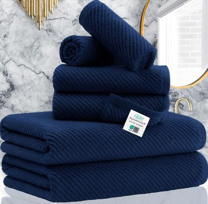 VOOVA & MOVAS 6PC Towel Set, 100% Cotton, Navy Blue | 2 Large Bath 30x56 In, 2 Hand 18x28 In, 2 Washcloths 13x13 In, Quick Dry, Thick, Soft, Quick Dry Towel For Shower - color: Marine Blue - Dark Navy, size: 6 PC Bathroom Towel Set