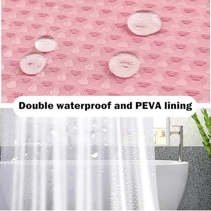 25 PCS Pink Bathroom Accessories Set丨Shower Curtain Bathroom Accessory | All-in-One Kit with Shower Curtain,rug,Trash Can,Toothbrush Holder,Toilet BrushSoap Dispenser,Toothbrush Cup,etc for Home - color: Pink