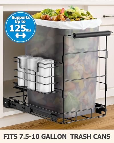 Bulado Pull Out Trash Can Under Cabinet with Removable Trash Bag Holder | Space-Saving Under Sink Trash Can, Fits 30–40 Qt Bins, Supports 125 lbs, Easy Install, Soft-Close Slide, Bin Not Included