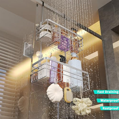 HapiRm Hanging Shower Caddy Organizer - No Drilling Shower Organizer with Hooks, Rustproof & Waterproof 304 Stainless Steel Bathroom Shelves - Silver - color: Silver