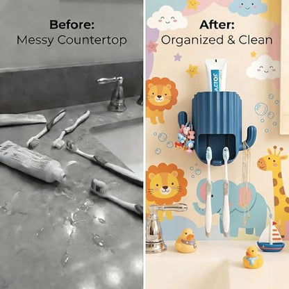Kids Toothbrush Holder Wall Mount, Cute Cactus (Dark Blue) | Bathroom Organizer, PP Cactus Holder, Toothbrush Toothpaste Hair Tie Accessories,Multi-Function Organizer - color: Blue