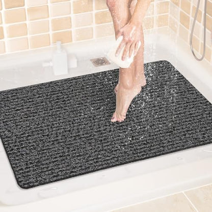 LuxStep Shower Mat Bathtub Mat Non-Slip Bath Mat with Drain, Quick Drying | 24x32 inch PVC Loofah Bathmat for Tub,Shower,Bathroom，Black - color: Black, size: 32" x 24"