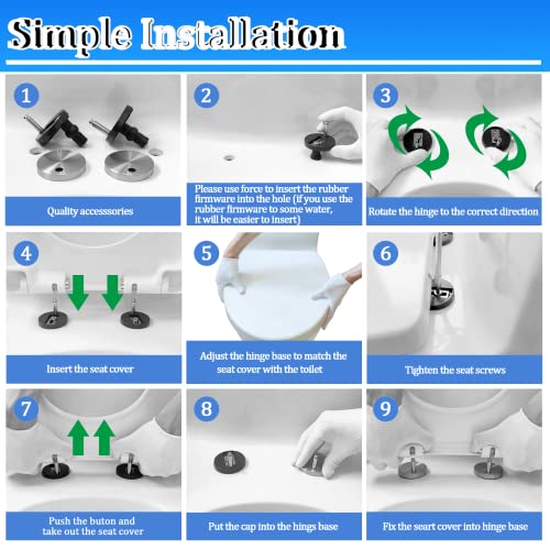 MUU Toilet seat, Slow Close, White heavy duty Toilet Seat with Non-slip Seat Bumpers Easy to Install & Clean PP Material Replacement Toilet Seat Fits All Toilet Brands Elongated Toilets(MU220-PP)