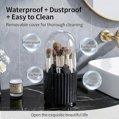 Toothbrush Holder with Sliding Lid, Toothbrush Holders for Bathrooms,360° Rotating Makeup Brush Storage Rack - Waterproof and Dustproof, Toothbrush Toothpaste Holder Beauty Brush (Black) - color: Black