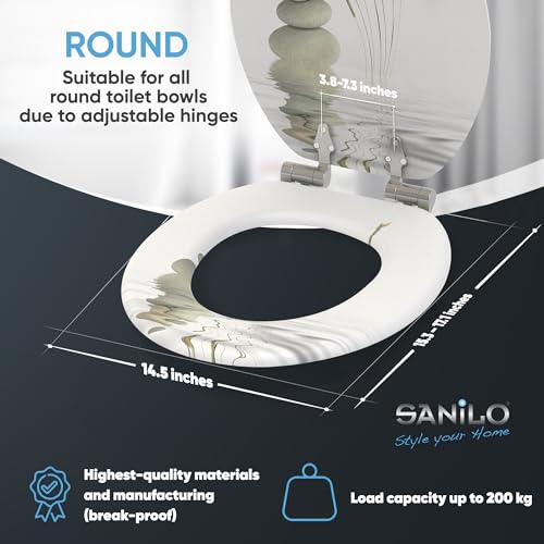 SANILO Wooden Toilet Seat with Soft Close [ROUND] - Decorative, Quiet & Slow Close Molded Wood Seat - With Strong Bumpers & Hinges - Adjustable Fit – Balance - color: Balance