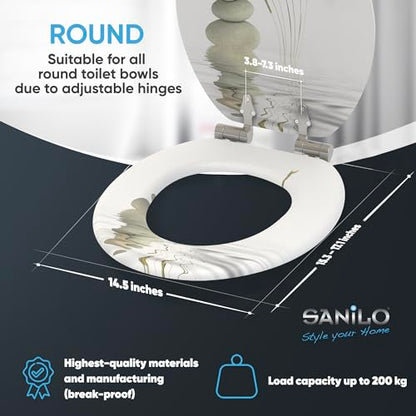 SANILO Wooden Toilet Seat with Soft Close [ROUND] - Decorative, Quiet & Slow Close Molded Wood Seat - With Strong Bumpers & Hinges - Adjustable Fit – Balance - color: Balance