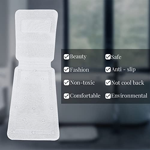 Bath Pillow for Bathtub, Full Body Mat & Cushion Headrest for Women and Men, with Mesh Washing Bag Suction Cups, Spa Bathtub Pillow for Head Neck Shoulder and Back Support