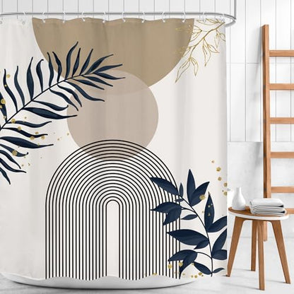 Mid Century Boho Abstract Gold Leaves Brown Bathroom Shower Curtain Set | Beige Tan look; 60"W x 72"L. waterproof HD print, quick-dry fabric and free hooks for easy setup. - color: A-03gray, size: 60"W x 72"L (Pack of 1)
