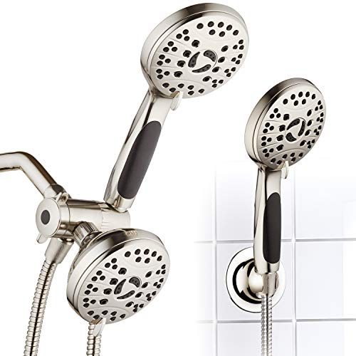 High Pressure 48-mode Luxury 3-way Combo – Dual Rain & Handheld Shower Head – 6 Foot Stainless Steel Hose – Anti Slip Grip – All Brushed Nickel Finish – Top US Brand – Extra Wall Bracket - color: All Brushed Nickel