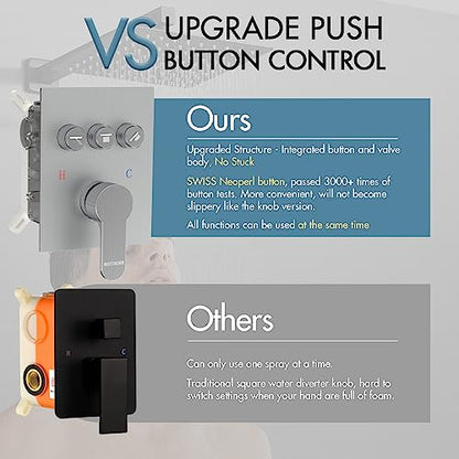 Shower System with Body Jets, Bostingner Shower Faucet Set 12" Rain Shower Head with Handheld Spray, Can Use at Same Time, 3 Way Push Button Diverter Shower Set Complete, Brushed Nickel - color: Brushed Nickel, size: 12 Inch