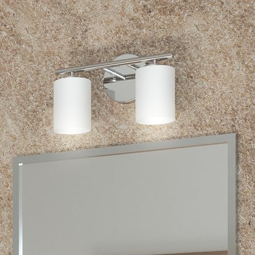 Replay Collection 2-Light Etched White Glass Modern Bath Vanity Light Polished Nickel - color: Polished Nickel, size: 2-Light