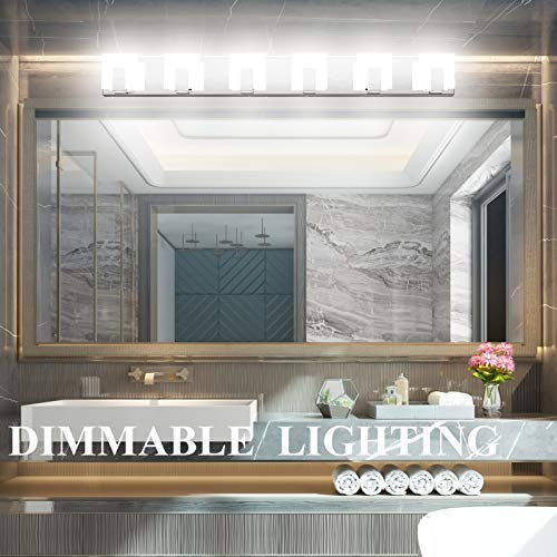 Aipsun 6 Lights Dimmable Modern LED Bathroom Vanity Light Acrylic Stainless Steel Chrome Up and Down Bathroom Wall Light Over Mirror(White Light 6000K) - size: 6 Lights