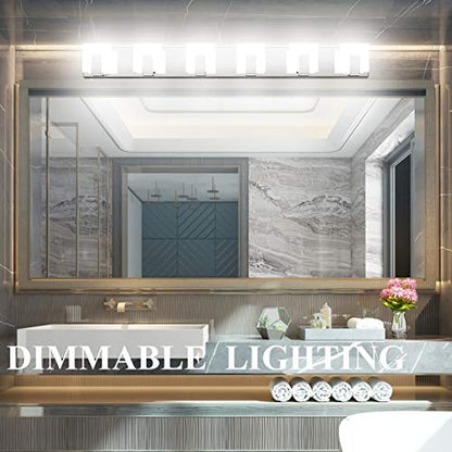 Aipsun 6 Lights Dimmable Modern LED Bathroom Vanity Light Acrylic Stainless Steel Chrome Up and Down Bathroom Wall Light Over Mirror(White Light 6000K) - size: 6 Lights