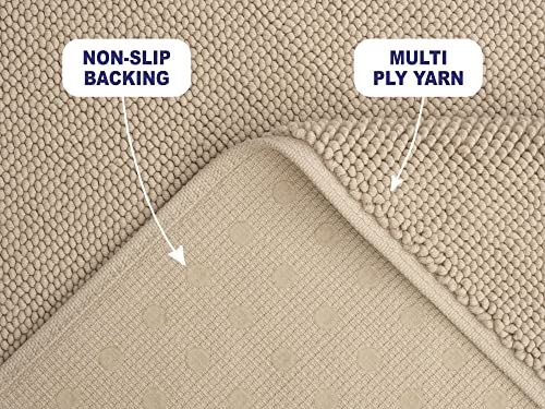 American Soft Linen Bath Rug, 20 in 34 in 100% Cotton Bath Mats Rugs for Bathroom, Slip Reducer Washable Shaggy Form Area Rugs, Beige Bath Rug - color: Beige, style: 20x34" Cotton Bath Mat