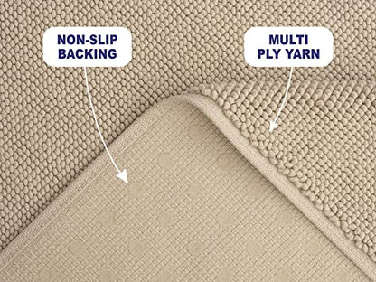 American Soft Linen Bath Rug, 20 in 34 in 100% Cotton Bath Mats Rugs for Bathroom, Slip Reducer Washable Shaggy Form Area Rugs, Beige Bath Rug - color: Beige, style: 20x34" Cotton Bath Mat
