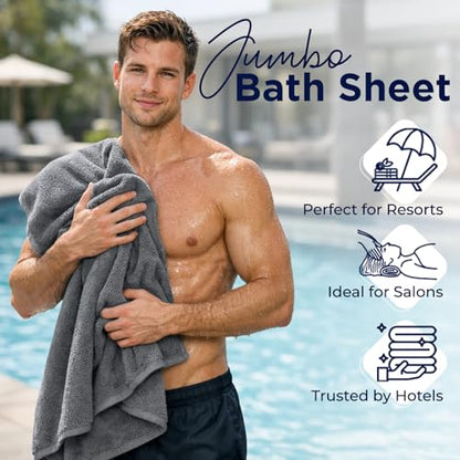 DAN RIVER Pack of 1 Oversized Bath Sheet, 40 x 80 Inches, Grey | 100% Cotton Jumbo Bath Towel with Extra Large Coverage, Lightweight Feel, Super Soft & Quick Dry - color: Grey, size: 40x80" Oversized Bath Sheet