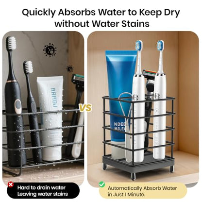Toothbrush Holders with Quick Drying Mat—Black DiatomiteToothbrush and Toothpaste Holder for Bathroom—3 Slots Openwork Design Bathroom Counter Organizer for Electric Toothbrush,Razor, Toothpaste - size: Small