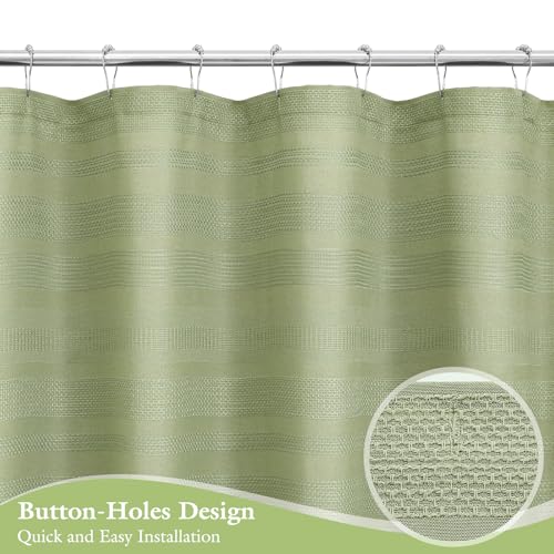 Extra Long Boho Farmhouse Shower Curtain with Tassel, Linen Bohemian French Country Chic Bathroom Shower Curtain Set, Modern Striped Textured Shower Curtain 72x84 - Olive Green - color: Olive Green, size: 72"W x 84"L (Pack of 1)