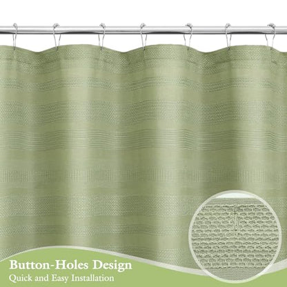 Extra Long Boho Farmhouse Shower Curtain with Tassel, Linen Bohemian French Country Chic Bathroom Shower Curtain Set, Modern Striped Textured Shower Curtain 72x84 - Olive Green - color: Olive Green, size: 72"W x 84"L (Pack of 1)