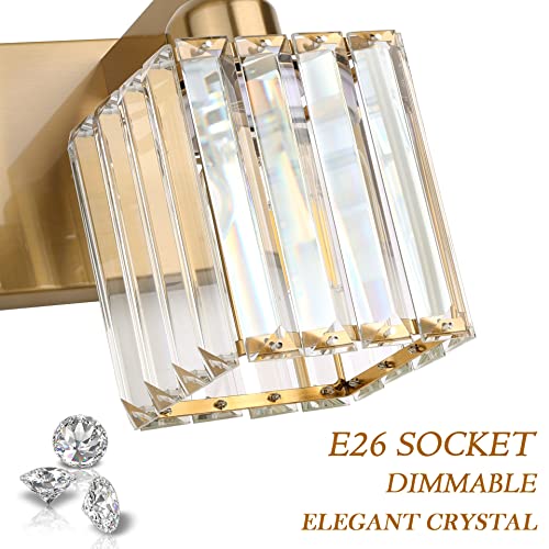 Aipsun Bathroom Vanity Light Fixtures Crystal Vanity Lighting Fixtures Brass 3 Light Bathroom Lighting (Exclude Bulb) - color: Gold, size: 23 inch