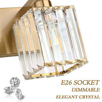 Aipsun Bathroom Vanity Light Fixtures Crystal Vanity Lighting Fixtures Brass 3 Light Bathroom Lighting (Exclude Bulb) - color: Gold, size: 23 inch