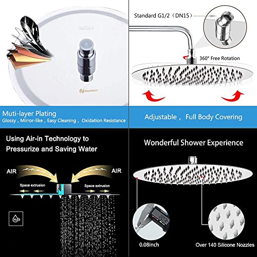 NearMoon Rain Shower Head, Ultra-Thin Design-Pressure Boosting, Awesome Some Experience, High Flow Stainless Steel Rainfall Head (12 Inch, Chrome Finish) - color: Chrome Finish, size: 12 Inch