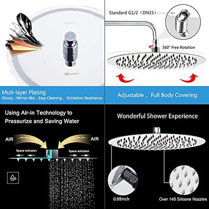 NearMoon Rain Shower Head, Ultra-Thin Design-Pressure Boosting, Awesome Some Experience, High Flow Stainless Steel Rainfall Head (12 Inch, Chrome Finish) - color: Chrome Finish, size: 12 Inch