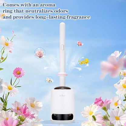 Disposable Toilet Brush, Auto-Ejecting, Includes 48 Enhanced Refills (24 Ocean, 24 Natural), Plus 3 Air-Purifying Scented Rings (Ocean, Rose, Lemon) 360° Dead-Angle-Free Cleaning - color: 1-48white