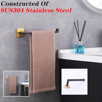 GERZWY Modern Towel Holder Contemporary Style Stainless Steel Towel Hanger Towel Ring for Bathroom Wall Mount (Black & Gold) IG1806-BD - color: Black & Gold