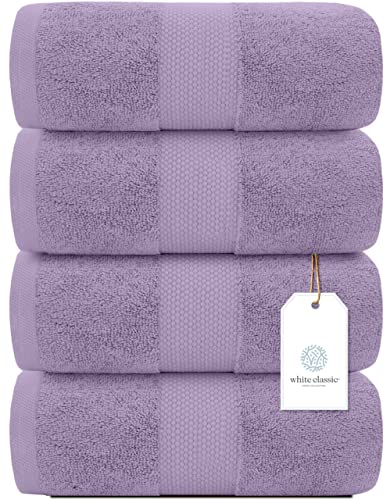 White Classic Luxury Bath Towels Set of 4 Large - 700 GSM Cotton Ultra Soft Bath Towels 27x54 | Highly Absorbent and Quick Dry | Hotel Towels for Bathroom Luxury, Plush Shower Towels, Lavender - color: 16: Lavender