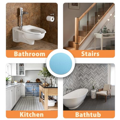 24 PCS Blue Round Shape Bathtub Non Slip Stickers | Adhesive Decals, Anti Slip for Shower, For Floor Bathroom Stairs Ladders, Includes Scraper - color: Blue