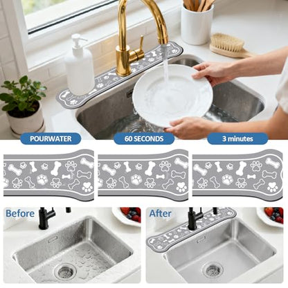 2Pcs Bone Shape Kitchen Sink Splash Guard Faucet Mat Dog Paw Dog Pattern Faucet Mat for Bathroom Kitchen 5.51x23.62In - color: Bone Shape