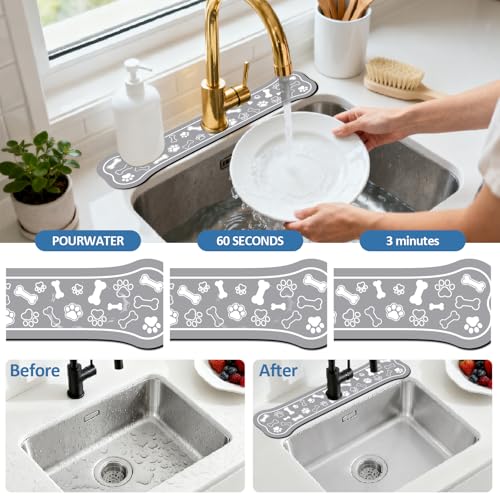 2Pcs Bone Shape Kitchen Sink Splash Guard Faucet Mat Dog Paw Dog Pattern Faucet Mat for Bathroom Kitchen 5.51x23.62In - color: Bone Shape