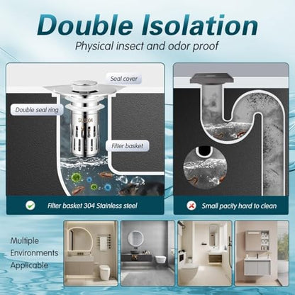 2025 New Universal Pop-Up Bathroom Sink Stopper with Hair Catcher, Pop-Up Removable Bathroom Sink Strainer, Easy-Install Sink Drain Strainer