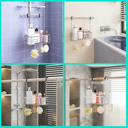 HapiRm Hanging Shower Caddy Organizer - No Drilling Shower Organizer with Hooks, Rustproof & Waterproof 304 Stainless Steel Bathroom Shelves - Silver (1 Basket) - color: Silver-1 Basket