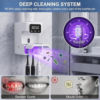 Wall-Mounted Automatic Toothpaste Dispenser, Toothbrush Cleaner with Sensor-Activated Design, Toothbrush Holder with Removable Slots & Smart Display, Toothpaste Dispenser for Kids & Adult (White2.0) - color: White2.0