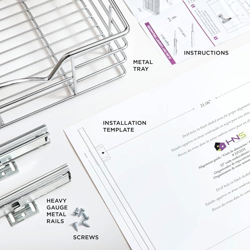 HOLDN’ STORAGE Pull Out Cabinet Organizer, Pantry Drawer, 22"W x 21"D x 5"H | Heavy-Duty Full-Extension, Roll Out Shelf for Pots, Pans & Under Sink Storage, Chrome, Require a 23.25"W Cabinet Opening - size: 22 Inch