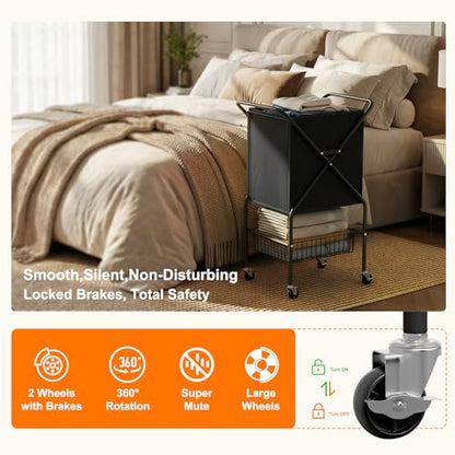 Laundry Basket with Wheels:88L Rolling Laundry Cart Foldable Metal Frame Dirty Clothes Laundry Hamper 36"H 4 Caster 2 Brake Waterproof Removable Liner Carry Handle for Dorm Laundry Room,Black - color: Black