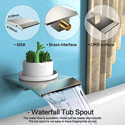 Brushed Nickel Shower System Rain Faucet Set with Tub Spout,10 inch | All-Metal Wall Mounted Bathroom Shower Faucet Set with Safe Pressure Balance Valve, Water Saving High Pressure Rainfall Head - color: Brushed Nickel, style: 10in with Tub spout