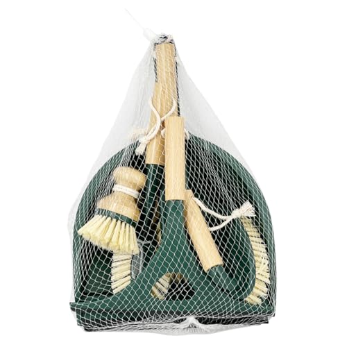 Pine-Sol Scrub Brush Cleaning Tool Set - Heavy Duty Brushes with Bamboo Handles, Dustpan, Shower Squeegee - Dishwashing, Kitchen, and Bathroom Cleaning Supplies, 6 Pieces - size: 6 Piece Set